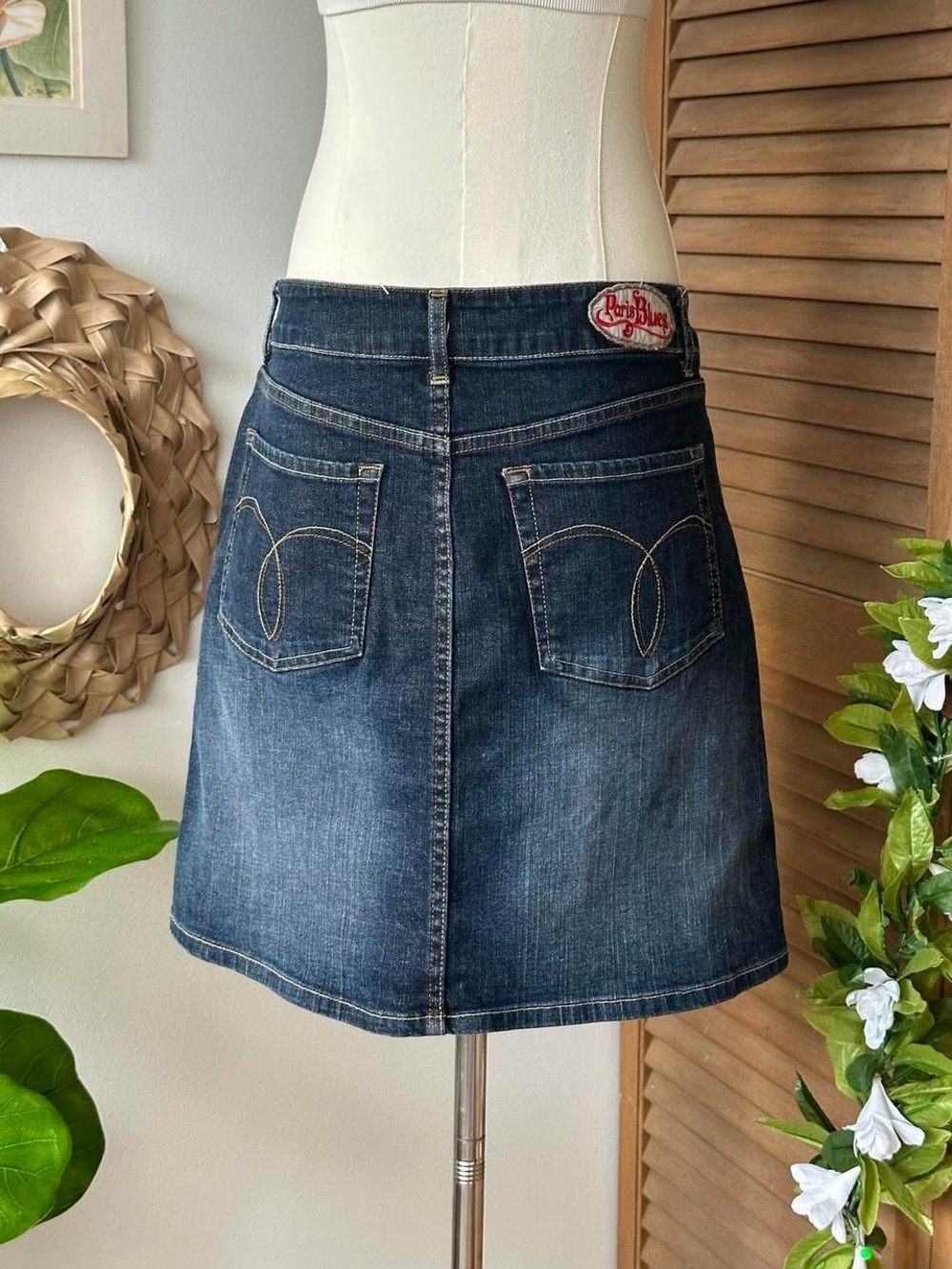 y2k dark wash denim mini skirt